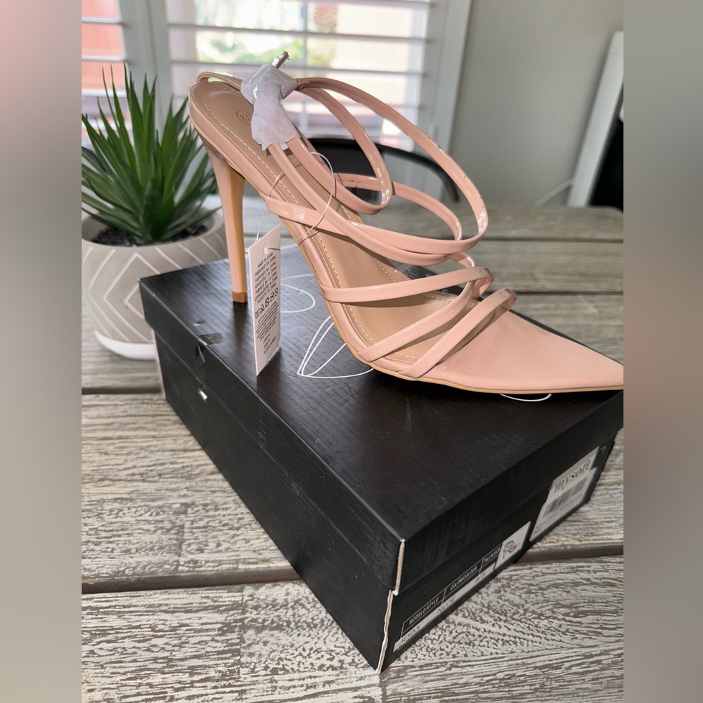 Women’s Nude Heeled Strappy Stiletto Sandals, Sz 8.5